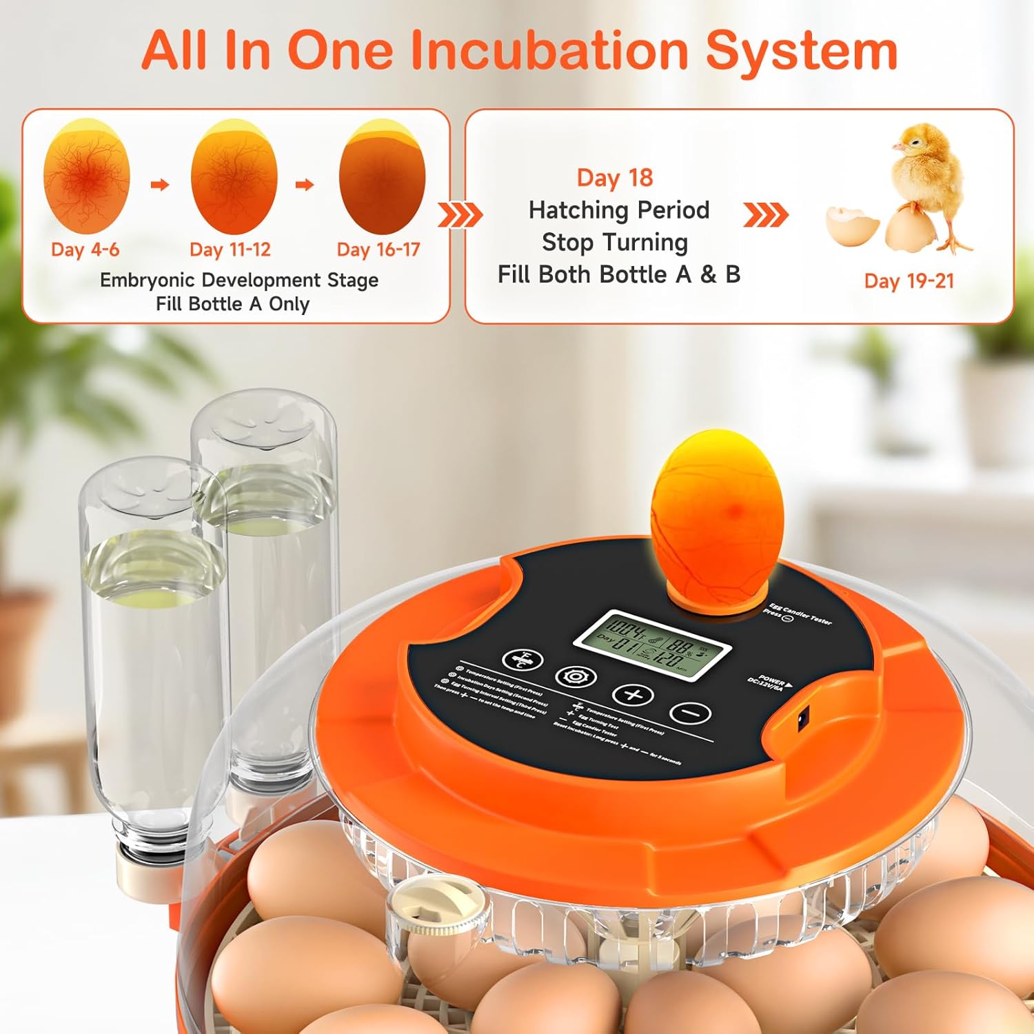 18 Egg Incubators for Hatching Eggs, Automatic Egg Turning and Humidity Control Incubator for Hatch Chicken Duck Quail Pigeon Pheasant Partridge Home Classroom Lab