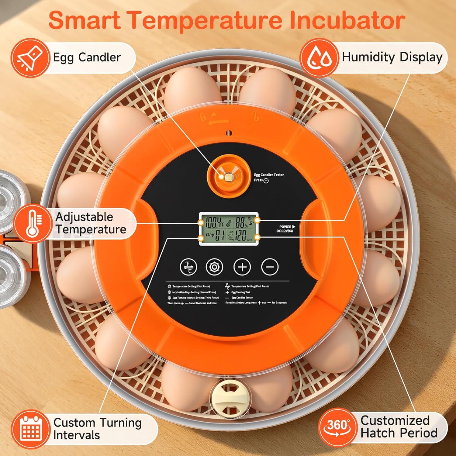 18 Egg Incubators for Hatching Eggs, Automatic Egg Turning and Humidity Control Incubator for Hatch Chicken Duck Quail Pigeon Pheasant Partridge Home Classroom Lab